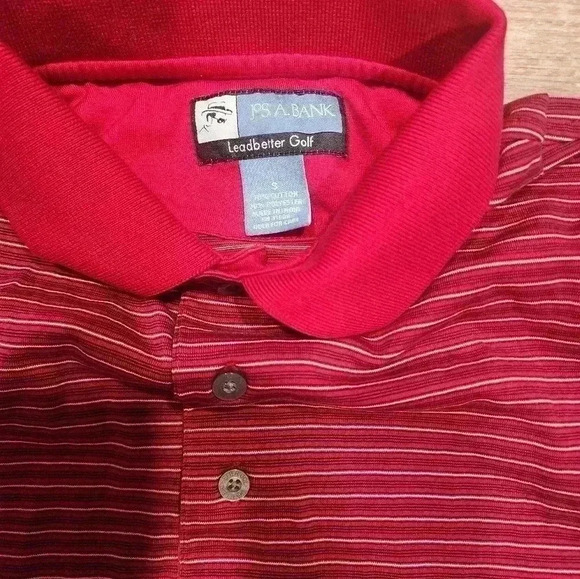 Jos A Bank Golf Polo Mens Small Red Striped Short Sleeve Leadbetter Athletic Top - Picture 2 of 3